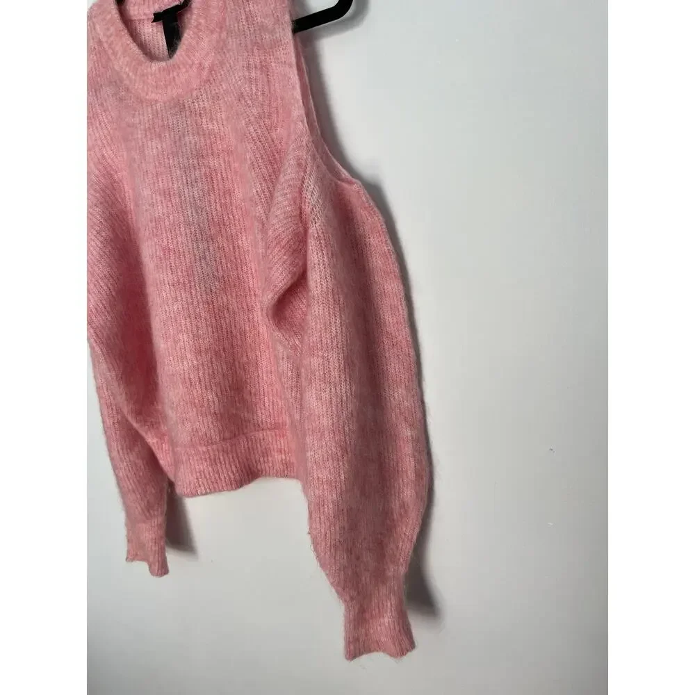 Diesel Cold Shoulder Mohair‎ Blend Sweater Women S Pink Fuzzy Knit Pullover